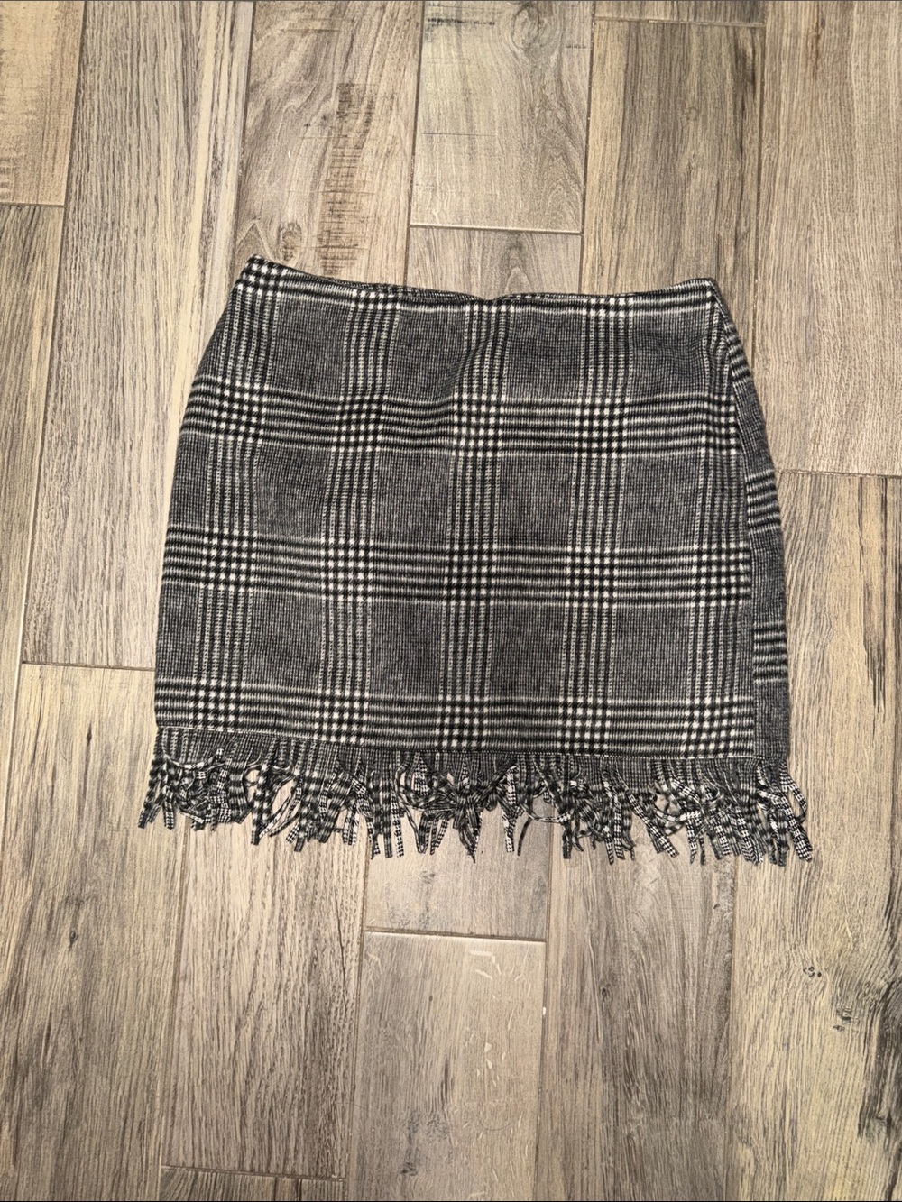 Cato Black & White Plaid Fringe Mini Skirt